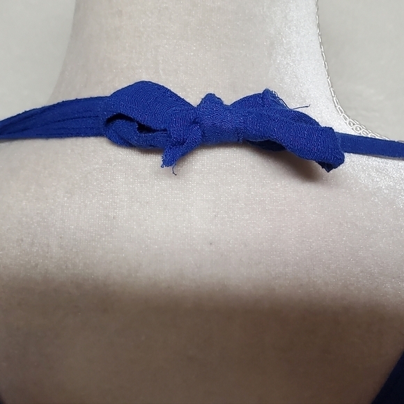 VINTAGE Cobalt Blue Asymmetric Sharkbite Hem V-neck Tie-Waist Gossamer Dress XL - Picture 15 of 16